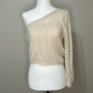 Mango Cream One-Shoulder Knit Sweater